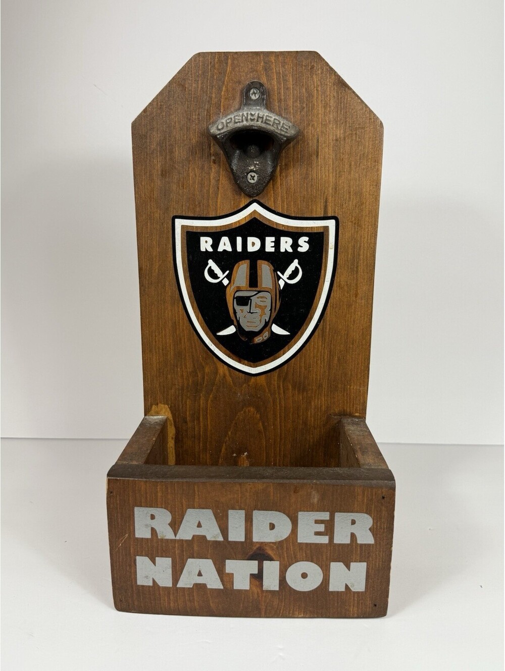 Las Vegas Raiders Bottle Opener With Wood Cap Catcher